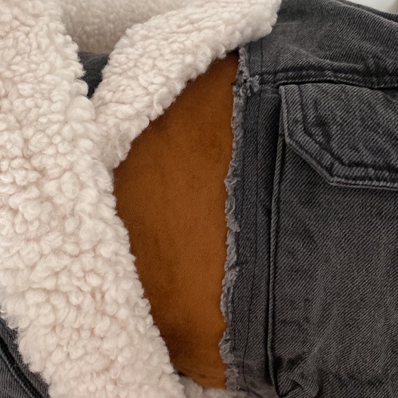 Free people washed black tan and Teddy coat jean  jacket - Picture 8 of 9